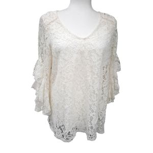 Fever lacey overlay top with ruffled arms size large